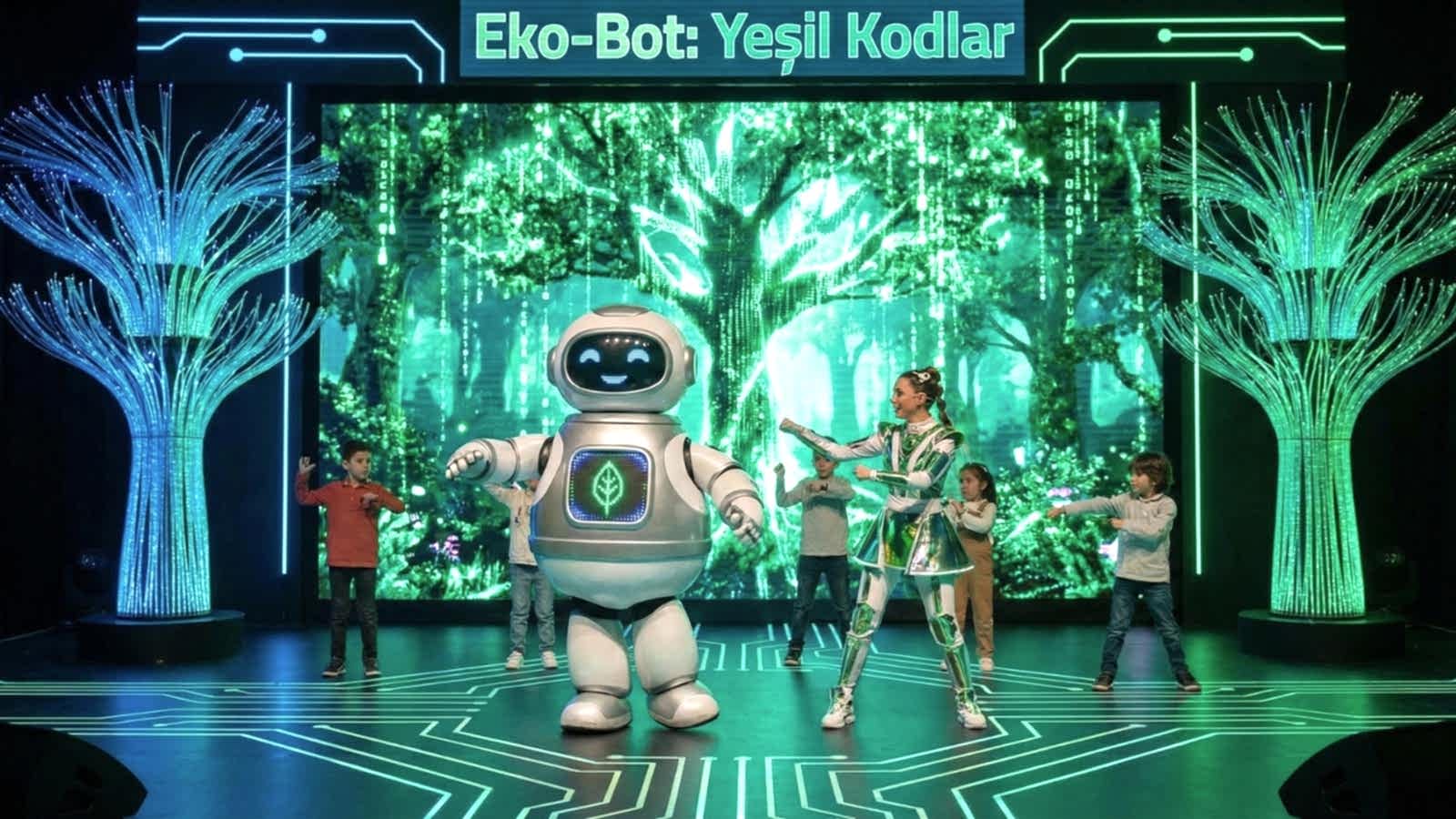 Flora and Eco-Bot on Stage